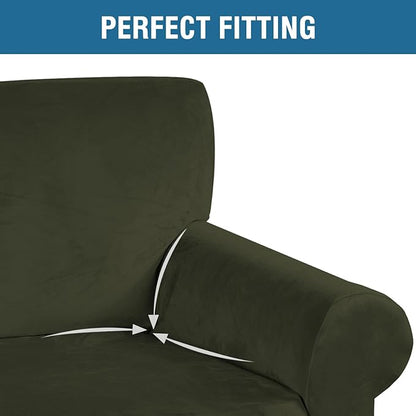H.VERSAILTEX Stretch Velvet Sofa Covers for 3 Cushion Couch Covers Furniture Protector Soft with Non Slip Elastic Bottom, Crafted from Thick Comfy Rich Velour (Sofa 72"-90", Olive)