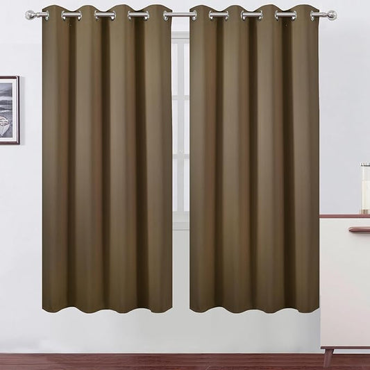 LEMOMO Blackout Curtains 66 x 72 Inch Long Brown Curtains Set of 2 Panels Room Darkening Curtains for Bedroom and Living Room