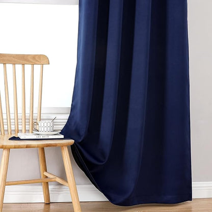 ChrisDowa 100% Blackout Curtains 63 inch Long for Bedroom with Black Liner, 2 Thick Layers Total Blackout Thermal Insulated Grommet Window Curtains 2 Panels Set (Navy Blue, 38 x 63 Inch)