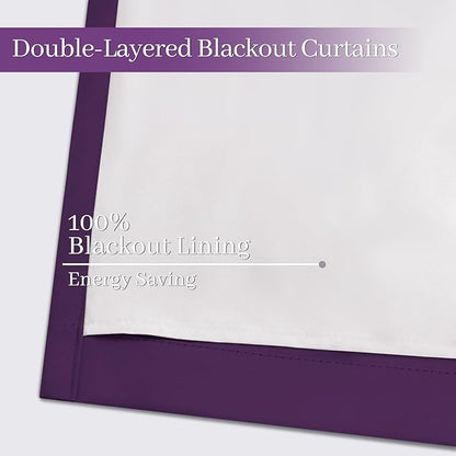 Yakamok Room Darkening 100% Blackout Curtains Grommet Window Treatments with 2 Thick Layers-Purple Thermal Insulated Drapes Set of 2 Panels for Bedroom Living Room 38 Inches by 63 Inches Length