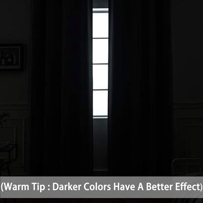 Yakamok Dark Grey Blackout Curtains, Grommet Thermal Insulated Room Darkening Blackout Drapes for Bedroom/Living Room, 2 Panels, 52W x 63L Inch