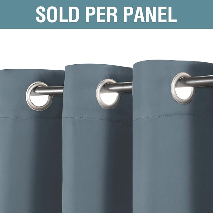 H.VERSAILTEX Blue Curtains/Drapes Blackout for Bedroom Room Darkening Thermal Curtains for Living Room Noise Reducing Sound Proof Solid Grommet Curtain (One Panel, Stone Blue, 52" W x 90" L)