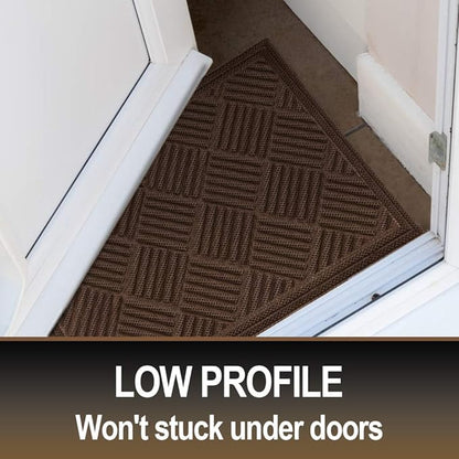 Mibao Front Door Mat, Dirt Trapper Welcome Mat for Outdoor Indoor, Non-Slip Waterproof Doormat, Durable Machine Washable Low Profile Entry Rug for Back Door Outside Patio Porch, 35.5" x 24", Coffee