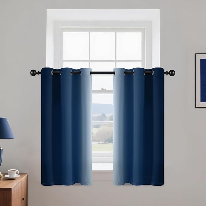 Yakamok Blue and Greyish White Ombre Curtains, Room Darkening Gradient Color Curtains for Bedroom, Light Blocking Thermal Insulated Window Drapes for Living Room(2 Panels, 42x36 Inch)