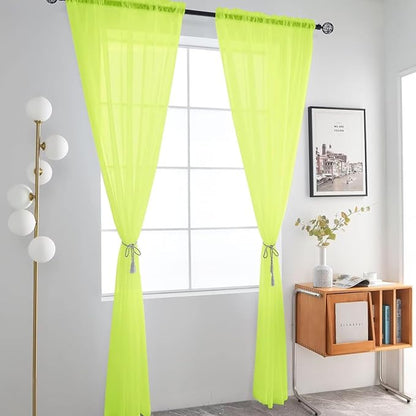 SpaceDresser Basic Rod Pocket Sheer Voile Window Curtain Panels Chartreuse 1 Pair 2 Panels 52 Width 90 Inch Long for Kitchen Bedroom Children Living Room Yard（Chartreuse, 52W x 90L）