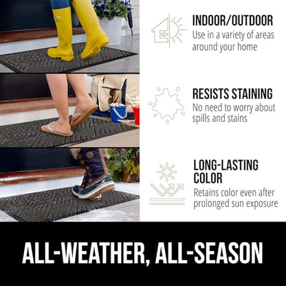 GORILLA GRIP 100% Waterproof All-Season WeatherMAX Doormat, 60x24, US Designed Natural Rubber, Stain and Fade Resistant, Low Profile Indoor Outdoor Door Mats, Easy Clean Patio Mat, Gray Diamond