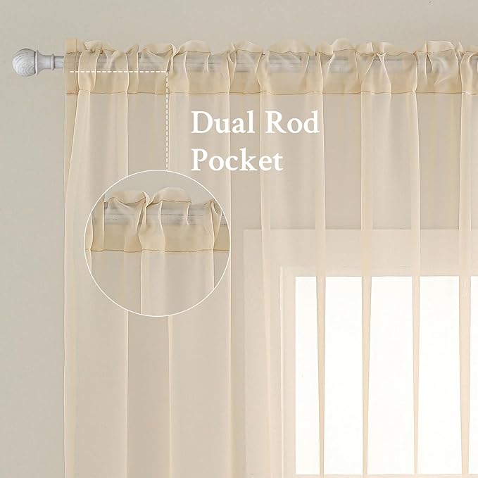 MIULEE 2 Panels Solid Color Sheer Window Curtains Elegant Window Voile Panels/Drapes/Treatment for Bedroom Living Room (54X54 Inches Cream)