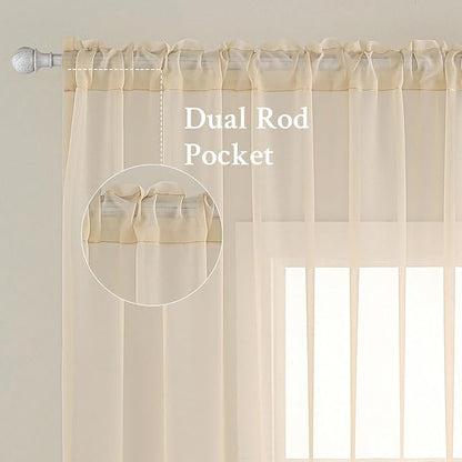 MIULEE 2 Panels Solid Color Sheer Window Curtains Elegant Window Voile Panels/Drapes/Treatment for Bedroom Living Room (54X54 Inches Cream)