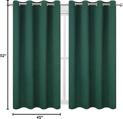 LEMOMO Blackout Curtains 52 x 45 inch/Green Curtains Set of 2 Panels/Thermal Insulated Room Darkening Bedroom Curtains