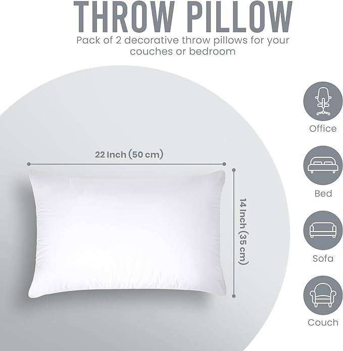 Utopia Bedding 14x22 Pillow Inserts, Set of 2, White – Indoor Decorative Throw Pillows for Bed, Sofa & Couch – Soft, Supportive & Fluffy Cushion Inserts