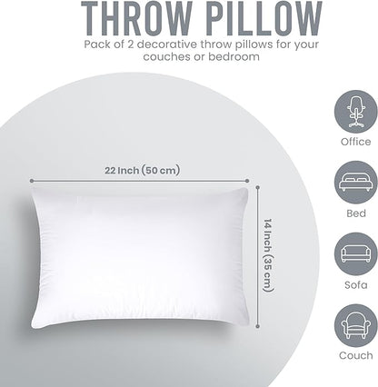 Utopia Bedding 14x22 Pillow Inserts, Set of 2, White – Indoor Decorative Throw Pillows for Bed, Sofa & Couch – Soft, Supportive & Fluffy Cushion Inserts