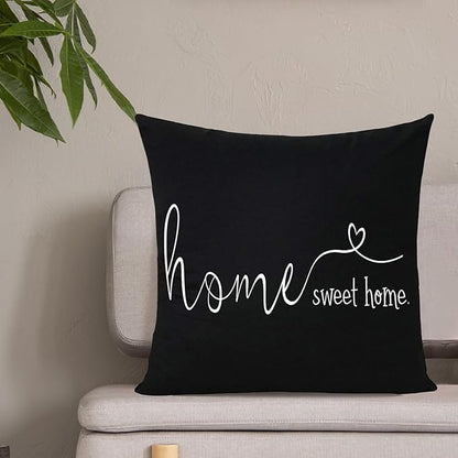 MFGNEH Home Sweet Home Quotes Farmhouse Pillow Covers 18x18 Inch,Farmhouse Decorative Lumbar Throw Pillow Case Cushion Cover,Housewarming Gift,Black