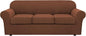 H.VERSAILTEX 4 Piece Stretch Sofa Covers for 3 Cushion Couch Covers for Living Room Furniture Slipcovers (Base Cover Plus 3 Seat Cushion Covers) Upgraded Thicker Jacquard Fabric (Sofa, Caramel)