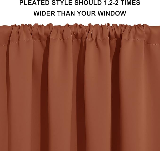 RYB HOME Blackout Curtains for Bedroom Living Room 63 inches Long, Thermal Insulated Privacy Rod Pocket Drapes for Nursery Office Home Theater, Width 42 by Length 63, Burnt Orange, 2 Panels