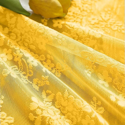 YJ YANJUN Vintage Lace Curtains 24 inch for Small Window 2 Panels Light Filtering Short Mini Cafe Curtains for Bathroom Laundry Room Basement Rod Pocket Width 26 by Length 24 Per Panel Mustard Yellow