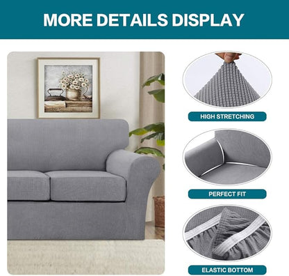 Turquoize 4 Piece Sofa Covers for 3 Cushion Couch Sofa Slipcover Soft Couch Cover for Dogs-Washable Sofa Furniture Covers with 3 Individual Cushion Covers, Feature Jacquard Fabric(Dove)