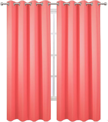 LEMOMO Blackout Curtains 52 x 90 Inch Long Coral Curtains Set of 2 Panels Room Darkening Curtains for Bedroom and Living Room
