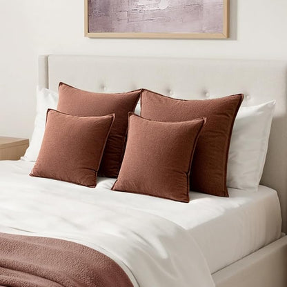 MIULEE Decorative Linen Euro Sham Pillow Covers 24x24 Rust Red Boho Farmhouse Neutral Couch Throw Pillows for Bed Pack of 2 Accent Modern Pillowcase Sofa Livingroom Home Decor
