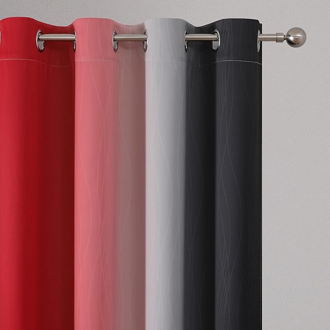Estelar Textiler Ombre Red and Black Curtains 72 Inch Length 2 panels, Complete Blackout Curtains for Bedroom, Full Room Darkening Grommet Thermal Insulated Gradient Drapes for Living Room, 52x72 Inch