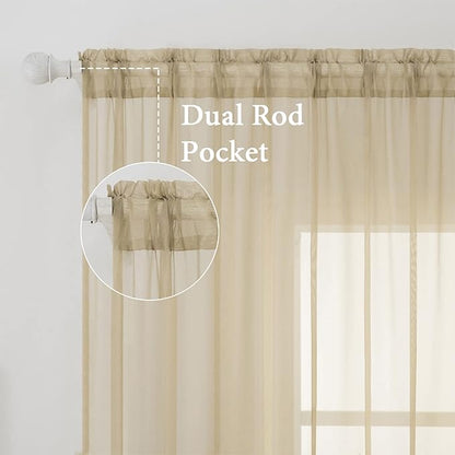 MIULEE Solid Color Sheer Window Curtains Elegant Window Voile Panels/Drapes/Treatment for Bedroom Living Room 2 Panels 54 X 45 Inches Beige