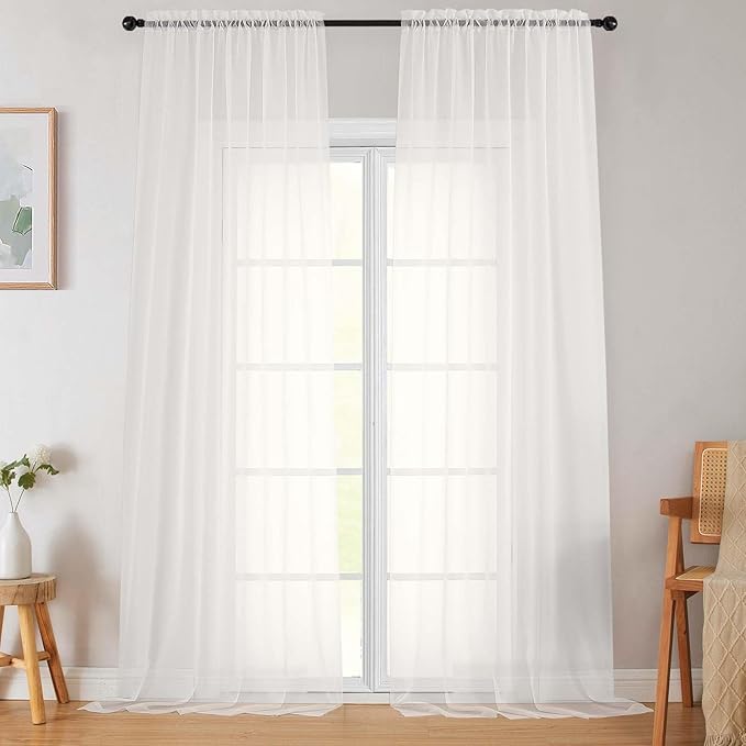 Extra Long Sheer Ivory Curtains for Bedroom Living Room 120 Inches Long 2 Panels Set, Solid Soft Light Filtering Rod Pocket Sheer Window Curtains, Ivory, Each 42" Wx120 L Inch