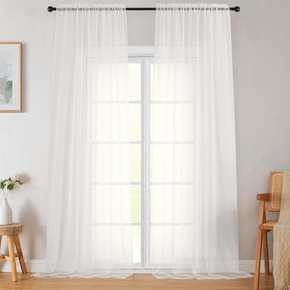 Extra Long Sheer Ivory Curtains for Bedroom Living Room 120 Inches Long 2 Panels Set, Solid Soft Light Filtering Rod Pocket Sheer Window Curtains, Ivory, Each 42" Wx120 L Inch