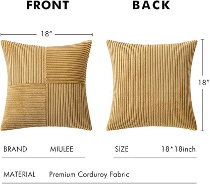 MIULEE Khaki Decorative Throw Pillow Covers 18x18 Inch for Couch Bed Sofa Pack of 2 Boho Farmhouse Throw Pillows Soft Cross Corduroy Patchwork Textured Cushion Cases