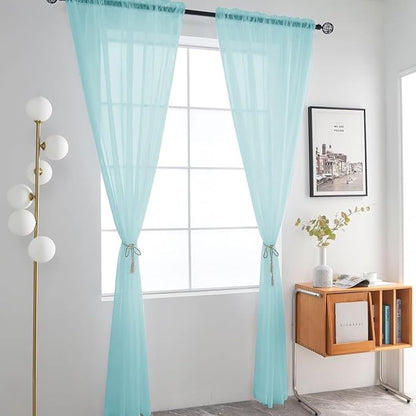 SpaceDresser Basic Rod Pocket Sheer Voile Window Curtain Panels Sky Blue 1 Pair 2 Panels 52 Width 108 Inch Long for Kitchen Bedroom Children Living Room Yard（Sky Blue, 52W x 108L）