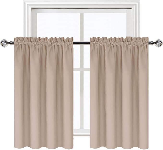 DWCN Blackout Curtains for Living Room Thermal Insulated, Energy Saving & Noise Reducing Bedroom Curtains, Camel, W 42x L 36 Inch, Set of 2 Rod Pocket Curtain Panels