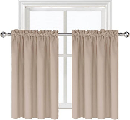 DWCN Blackout Curtains for Living Room Thermal Insulated, Energy Saving & Noise Reducing Bedroom Curtains, Camel, W 42x L 36 Inch, Set of 2 Rod Pocket Curtain Panels