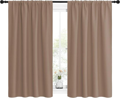 NICETOWN Kitchen Window Blackout Curtains - Window Treatment Thermal Insulated Rod Pocket Small Blackout Draperies/Drapes for Bedroom/Kitchen (Cappuccino, Set of 2, 42 inches Wide by 54 inches Long)