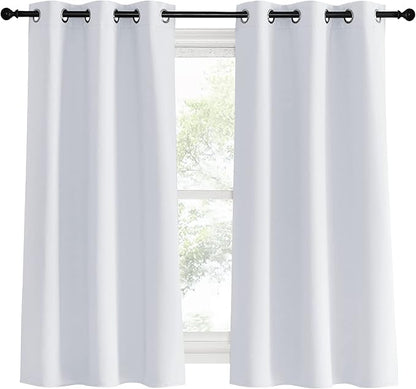 NICETOWN Bedroom Curtains 2 Panels Set, 34 in x 60 in (W x L), Greyish White, Easy Care Solid Thermal Insulated Silver Grommet Light Blocking Room Darkening Drapes for Bedroom/Kids Room