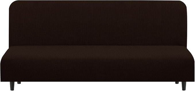 U-NICE HOME Stretch Futon Cover Armless Bed Slipcover - Soft Jacquard Fabric Washable for Pet Friendly, Chocolate