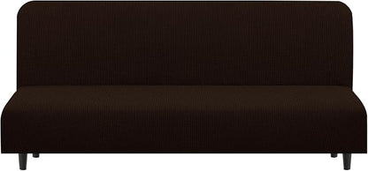 U-NICE HOME Stretch Futon Cover Armless Bed Slipcover - Soft Jacquard Fabric Washable for Pet Friendly, Chocolate