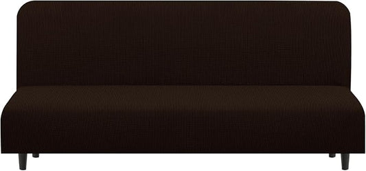 U-NICE HOME Stretch Futon Cover Armless Bed Slipcover - Soft Jacquard Fabric Washable for Pet Friendly, Chocolate