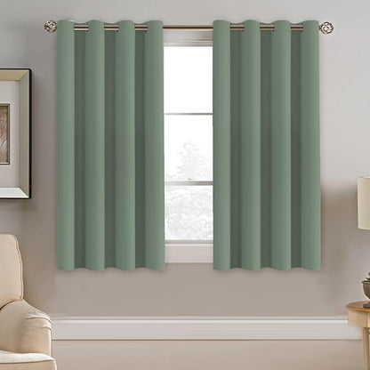 H.VERSAILTEX Blackout Curtain for Bedroom Small Window Kitchen Blackout Curtains 45 inch Length Energy Saving Solid Grommet Blackout Drape, One Panel, Green Bay, 52" W x 45" L