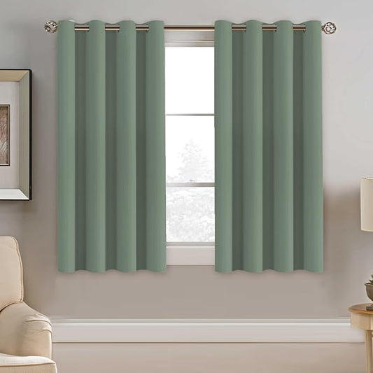 H.VERSAILTEX Blackout Curtain for Bedroom Small Window Kitchen Blackout Curtains 45 inch Length Energy Saving Solid Grommet Blackout Drape, One Panel, Green Bay, 52" W x 45" L