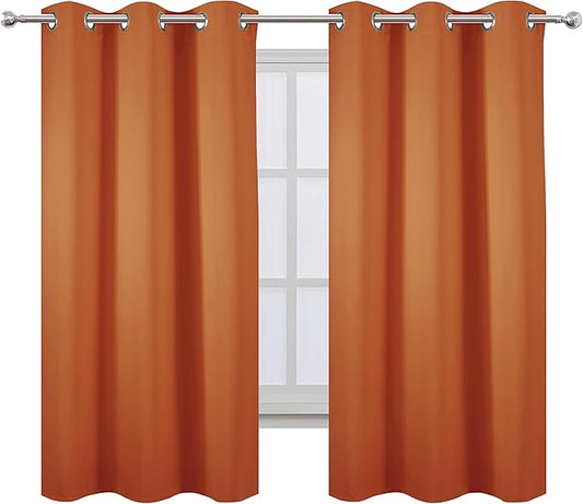 LEMOMO Orange Blackout Curtains 38 x 63 Inch Length/Set of 2 Curtain Panels/Thermal Insulated Room Darkening Blackout Curtains for Bedroom