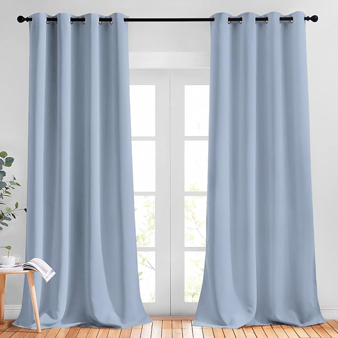 NICETOWN Blackout Vintage Blue Curtains for Bedroom, Energy Saving Thermal Insulated Sound Dampening Window Curtains Grommet Room Darkening for Living Room, 2 Panels, W52 x L90