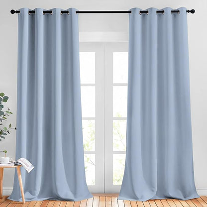 NICETOWN Vintage Blue Blackout Curtains 108 inches Long for Bedroom - Grommet Triple Weave Energy Saving Solid Drapes Sound Reducing Window Treatments for Living Room, W52 x L108, 2 Panels