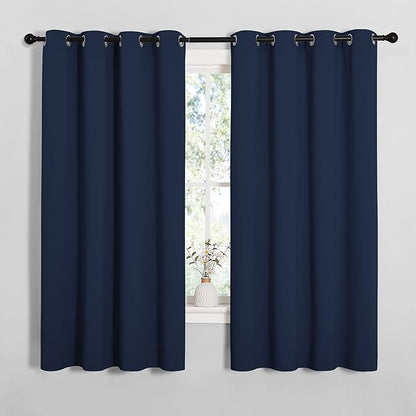 NICETOWN Blackout Curtain Panels for Bedroom, 2 Panels, W52 x L60-inch, Navy, Thermal Insulated Grommet Top Blackout Draperies and Drapes for Basement