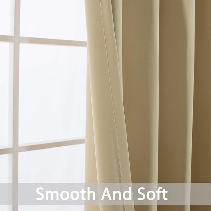 Yakamok Wide Thermal Blackout Patio Door Curtain Panel,Beige Grommet Sliding Door Insulated Curtains, Extra Wide Curtains for Sliding Glass Door,Beige, W52 x L84, 1 Panel