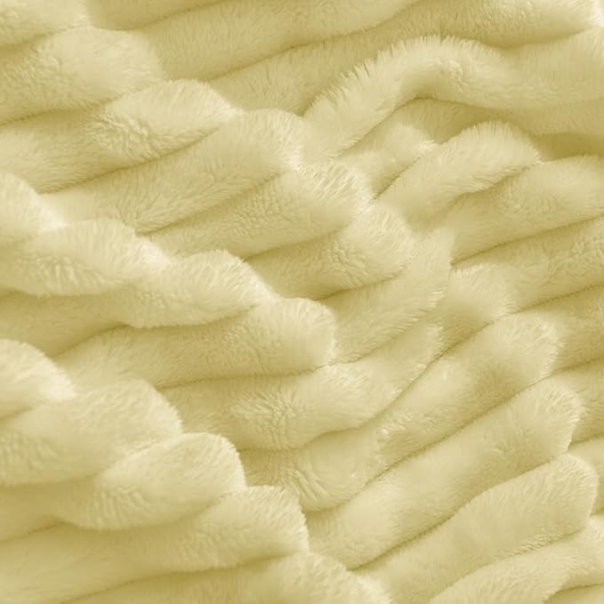 BEDELITE Fleece Throw Blanket for Couch – 3D Ribbed Jacquard Soft and Warm Decorative Fuzzy Blanket – Cozy, Fluffy, Plush Lightweight Transparent Yellow Throw Blankets for Bed, Sofa, 50x60 inches