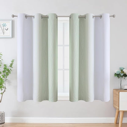 Estelar Textiler Sage Green and Greyish White Ombre Blackout Curtains 45 Inch Length 2 Panels, Full Room Darkening Drapes for Kitchen, Thermal Insulated Grommet Short Curtains for Bathroom,42Wx45L