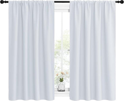 NICETOWN Greyish White Window Curtain Panels - Thermal Insulated Rod Pocket Room Darkening Curtain Sets for Bedroom (Platinum - Greyish White, 2 Panels, 42 by 54)