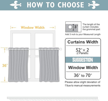 ChrisDowa Small Window Curtains 36 inches Long for Bedroom - Grommet Short Thermal Insulated Room Darkening Curtains for Kitchen (2 Panels, Grey, 52 x 36 Inch)