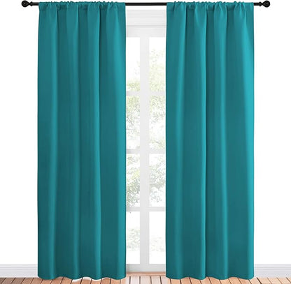 NICETOWN Peacock Blue Blackout Curtains Panels for Window, Thermal Insulated Rod Pocket Blackout Drapes/Draperies for Living Room (2 Panels, W42 x L84 inches)