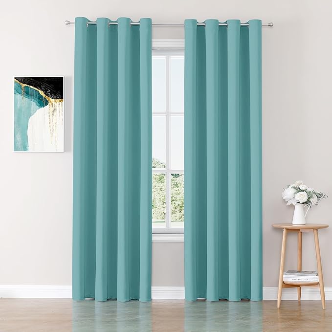 ChrisDowa Blackout Curtains 120 inches Long for Bedroom - 2 Panels Set Grommet Thermal Insulated Room Darkening Curtains for Living Room (Aqua, 52 x 120 Inch)