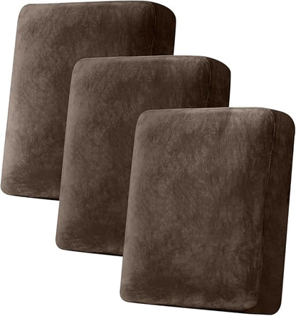 Couch Cover Stretch Velvet Sofa Cushion Cover 3-Piece - Elastic Washable Slipcover for Seat or Backrest, Couch Seat Covers for Sofas (Coffee)