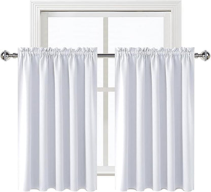 DWCN White Curtains for Living Room Thermal Insulated, Energy Saving & Noise Reducing Bedroom Curtains, White, W 52x L 36 Inch, Set of 2 Rod Pocket Curtain Panels